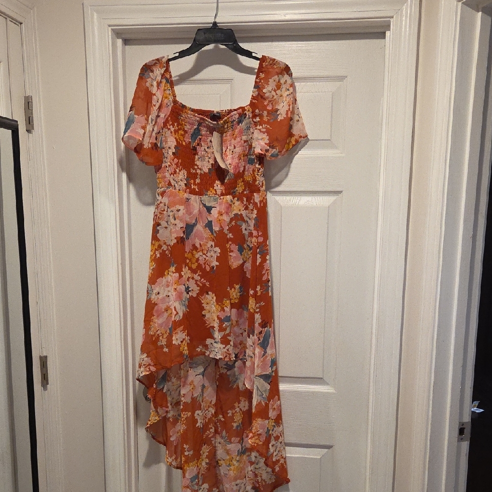 Lily Rose Orange High-Low Sundress with Flutter Sleeves